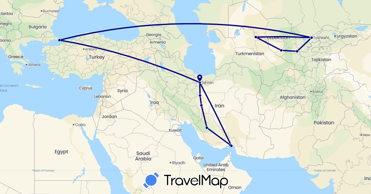 TravelMap itinerary: driving in Iran, Turkey, Uzbekistan (Asia)